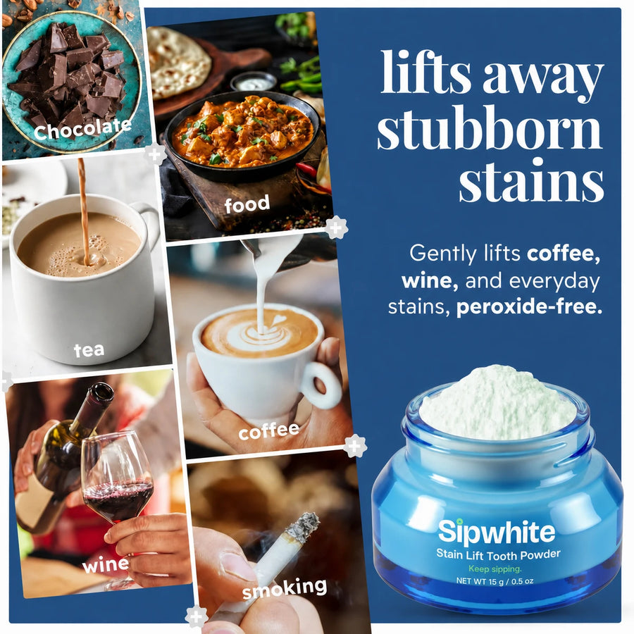 Sipwhite is made for stains from coffee, tea, wine, food and chocolate